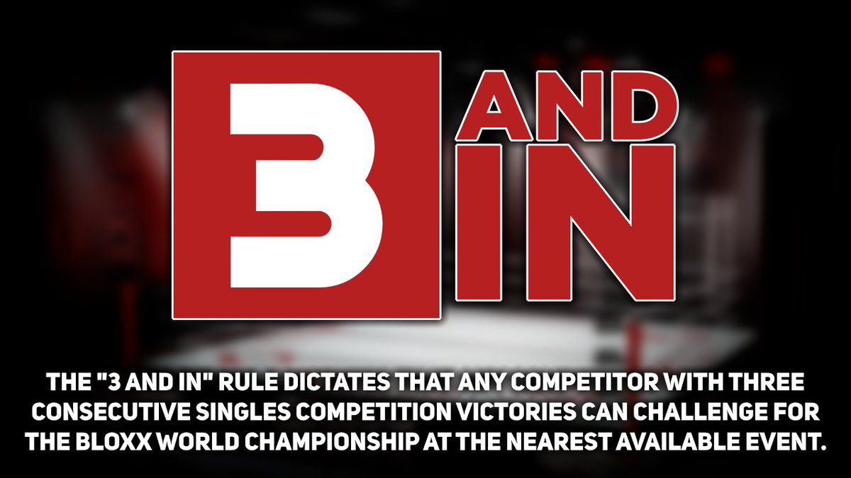 BLOXX_2X's tweet photo. We're happy to announce our official #3AndIn rule!
This rule states that any competitor with three consecutive singles victories earns the right to challenge for the BLOXX World Championship at the nearest available event. https://t.co/SfhC8nYtHI