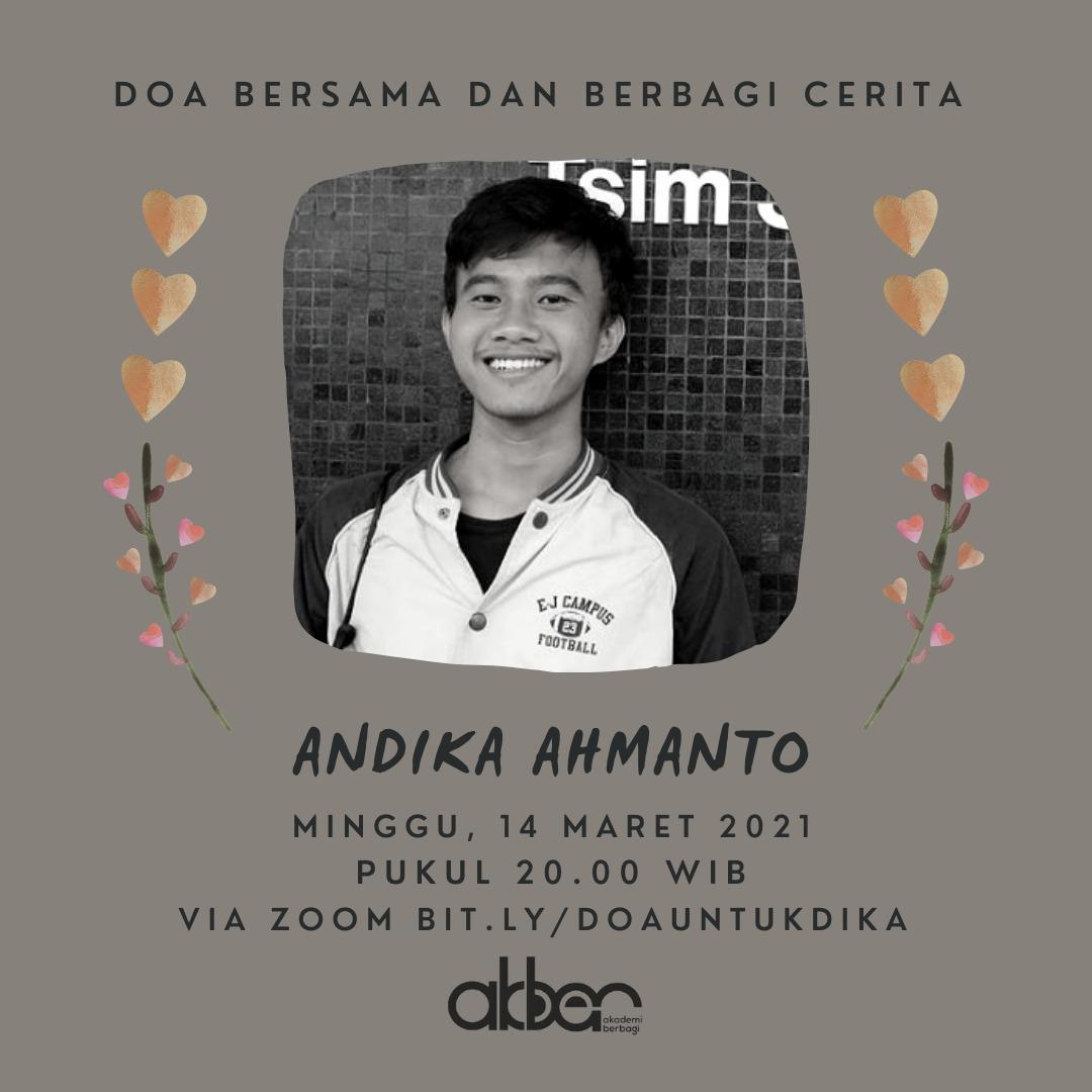 Malam ini doa bersama untuk almarhum Andika Ahmanto, Kepsek <a href="/akbersolo/">Akber Solo</a> yg dilaksanakan secara virtual oleh relawan <a href="/akademiberbagi/">Akademi Berbagi</a> seluruh Indonesia. Insya Allah husnul khotimah ya Dik. 🙇‍♀️