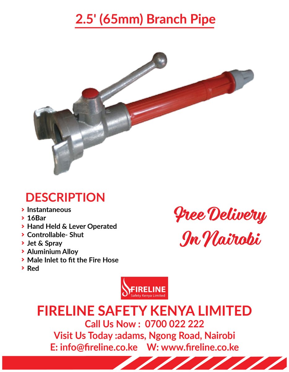 2.5' Branch Pipe
#fireline #fire #firefightingequipments #branchpipe #deliveryhose #firehydrant #freedelivery #kenya