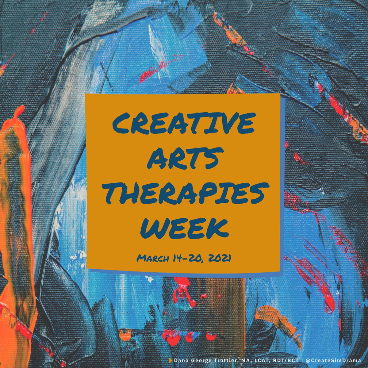 CreateSimDrama's tweet photo. Happy #CATWeek2021! Roll Call: Drop a modality emoji (🎨 💃🏻🎭🎶📝) or a modality GIF to show us who you are and expand our virtual community of practice! #CreativeArtsTherapy #DramaTherapy #ArtTherapy #DanceTherapy #MusicTherapy #PoetryTherapy https://t.co/aww1aIpO04
