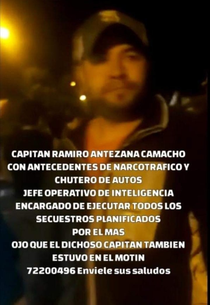 Guadalu69180647's tweet photo. El Cap Ramiro Antezana Gonzales, alias el mono Antezana oficial q debería ser dado de baja hace mucho tiempo estuvo en el MOTÍN POLICIAL del 2019 es uno de los principales cabecillas y ahora esta d jefe del CEIP de   inteligencia que detuvo a Yassir Molina
También te espero https://t.co/bDHngr8Qrc