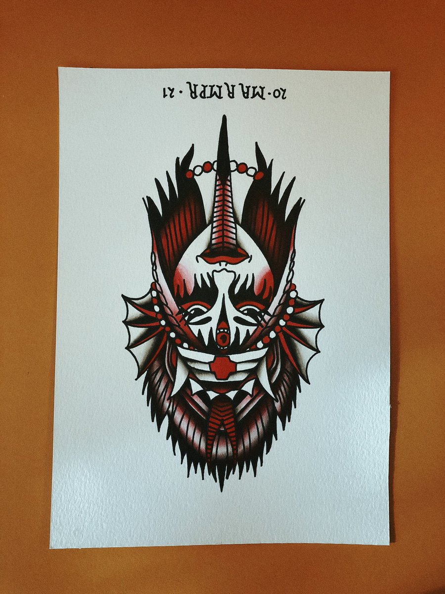 mrrmprr's tweet photo. New demon lady painting I did and am now working on the edit for YouTube! Thanks for lookin! 
#paperworkers #flashart #tattooflash #americantraditional #tattooart #tradflash #traditionaltattoo #traditionaltattooart #traditionaltattooflash #vintagetattoo #tradworkers #painting https://t.co/sWJtvNMBCC