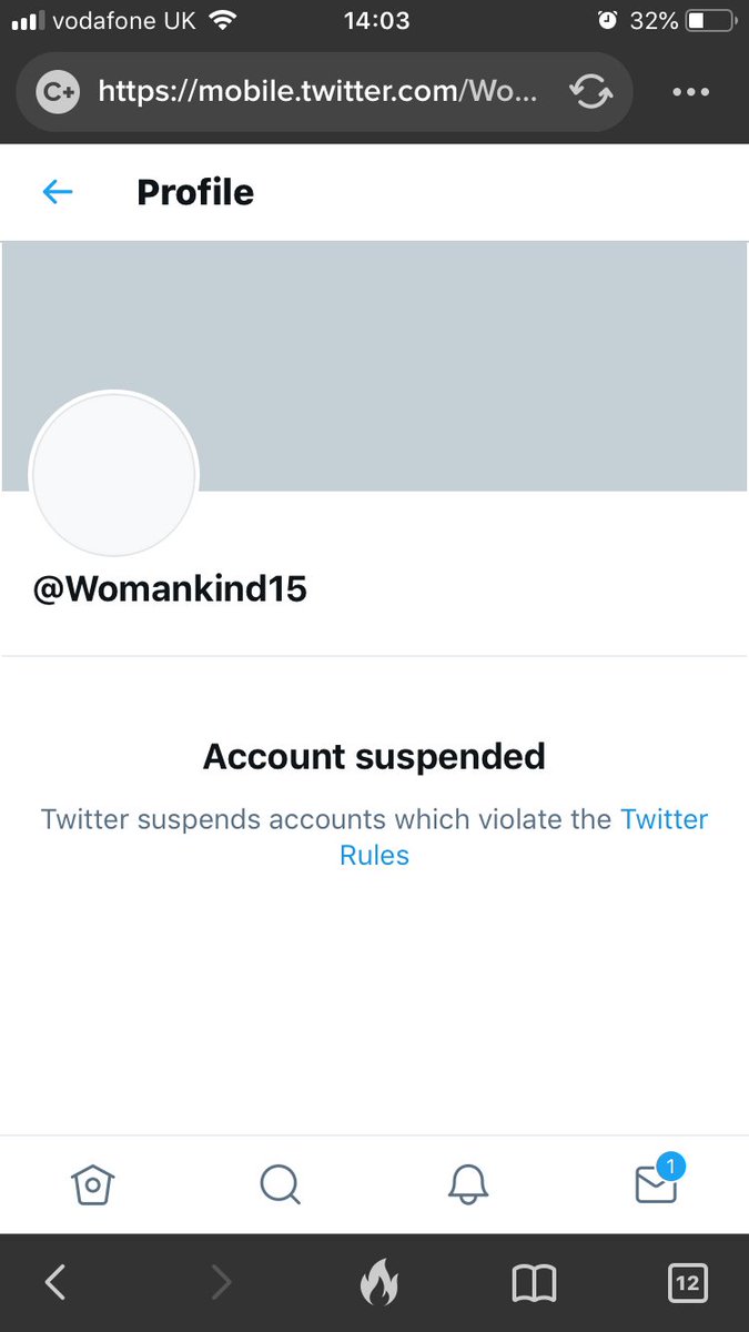 No! They’ve suspended @Womankind15 😡😡