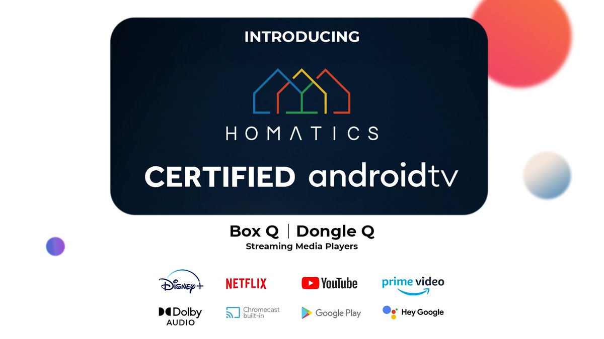 Homatics's tweet photo. Introducing our new brand, Homatics!
We offer Google-Certified #AndroidTV 10 devices with @Netflix &amp; @PrimeVideo.
With #4KHDR &amp; Quad-core #Amlogic processors, Homatics takes performance to a whole new level. Access your favorite content from #GooglePlay &amp; enjoy on the big screen. https://t.co/wRjX6rNdqd