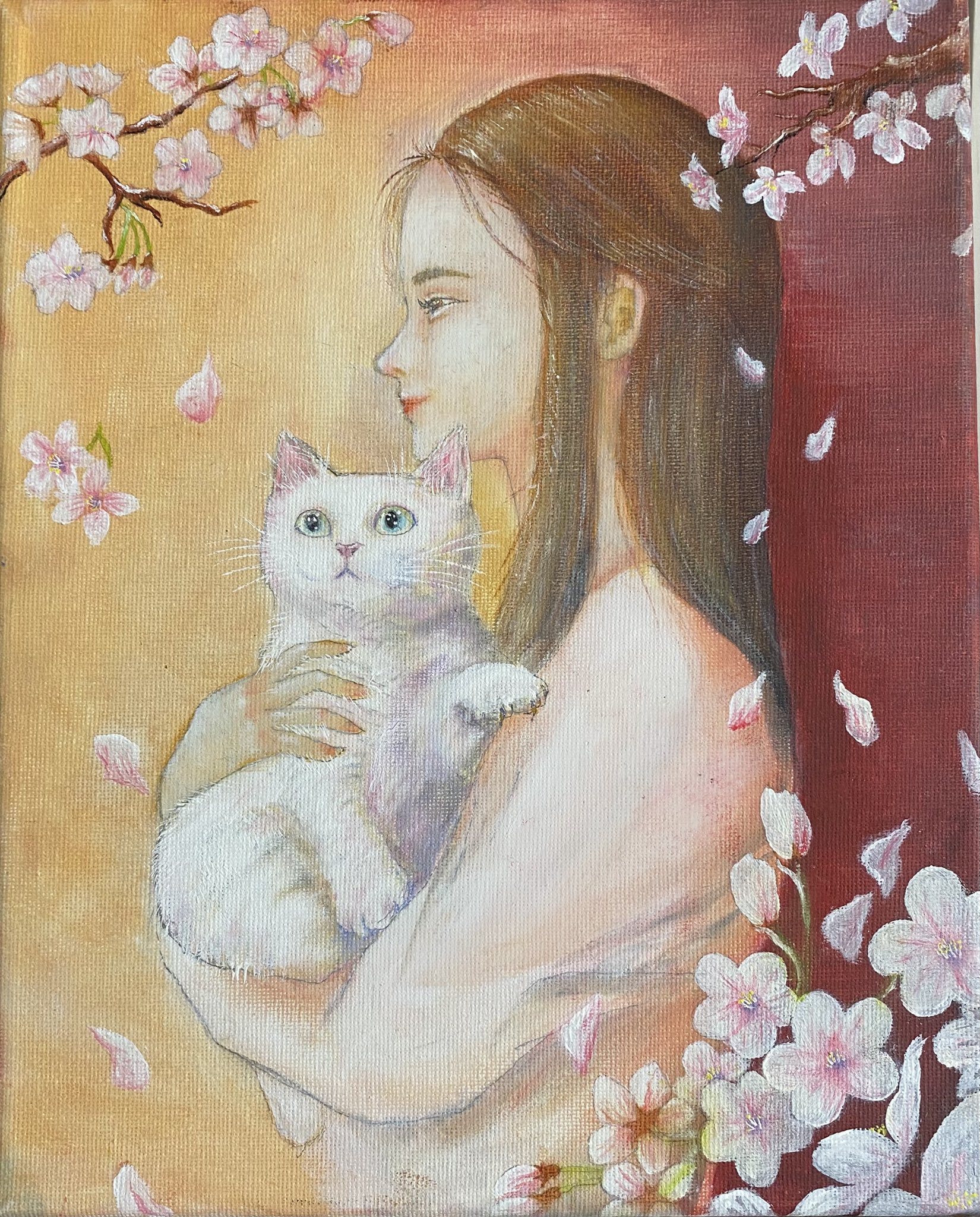 土田穣つちだゆたか 版画 ジクレー うさぎ すずめ「おたずねします」桜