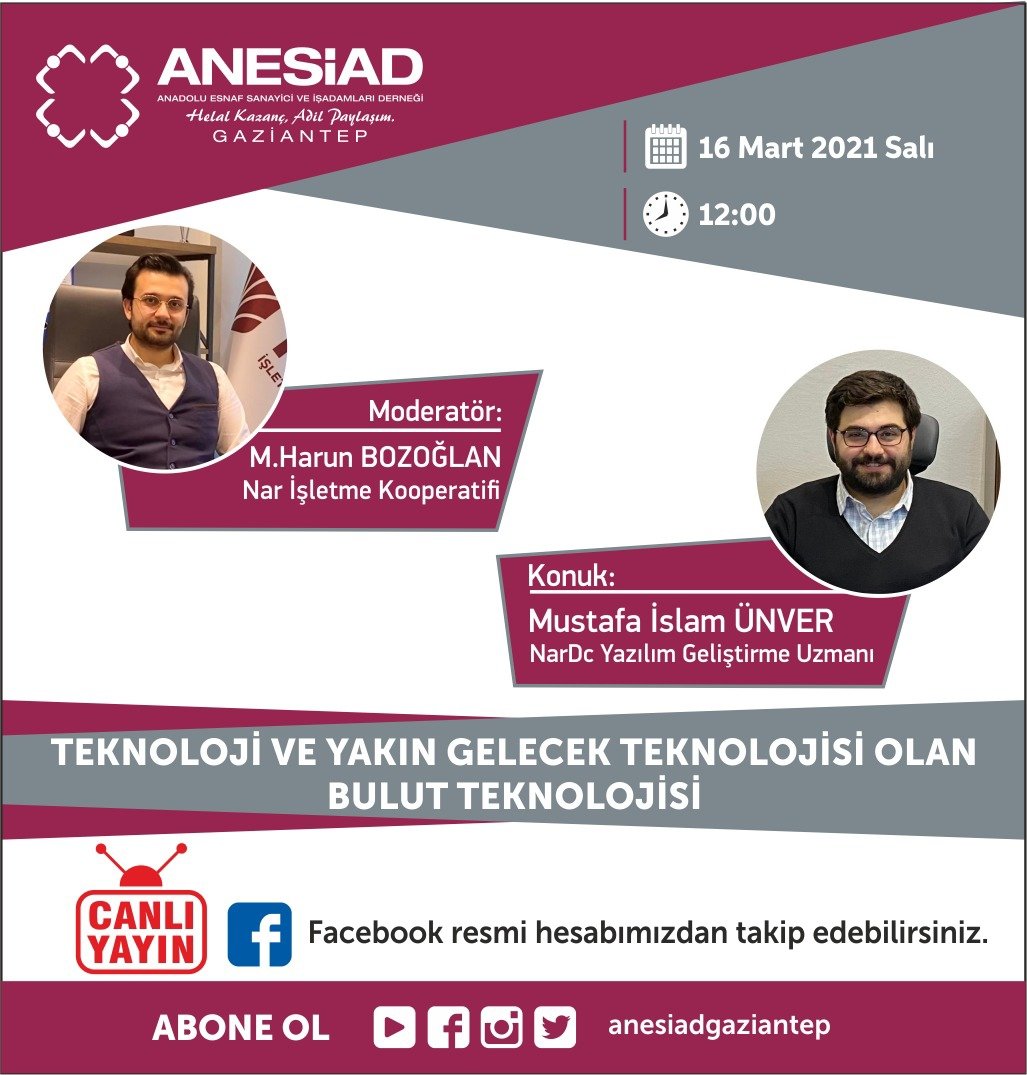 CANLI YAYIN ❗️

🗓 16 Mart 2021 Salı

⏰ 12:00

Programı facebook resmi hesabımızdan takip edebilirsiniz.
@NardcTurkey  

#narişletmekooperatifi #dijitalgüvenlik #nardatacenter #verimerkezi
#nardc #veri #data #kazanç #girişim #anesiad #helalkazanç  #anesiadgaziantep #Gaziantep