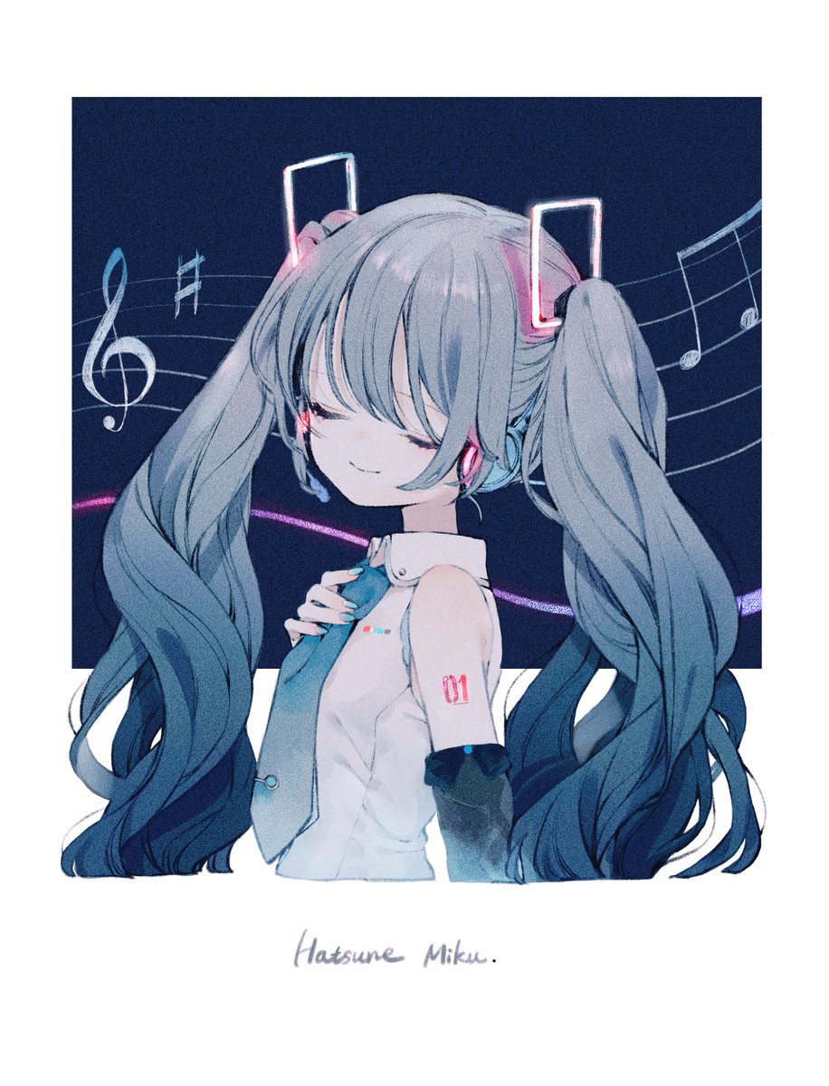 hatsune miku 1girl solo twintails long hair closed eyes necktie musical note  illustration images