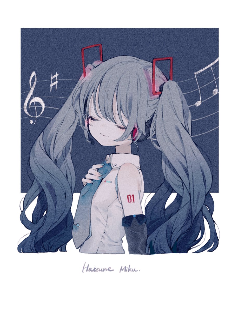 hatsune miku 1girl solo twintails long hair closed eyes necktie musical note  illustration images