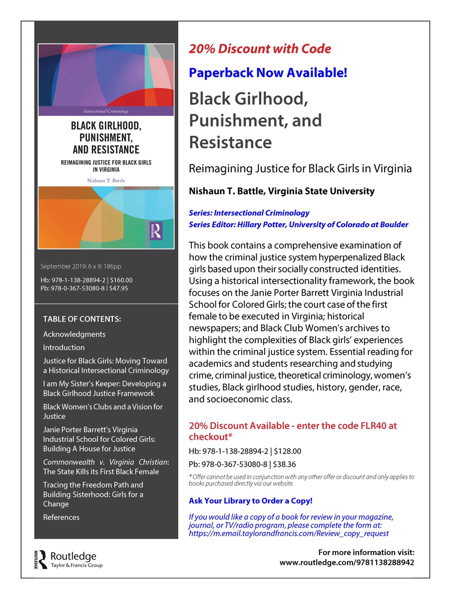 CJ_Editor's tweet image. "Nishaun Battle (@DrNBattle) has identified an important and largely overlooked case that allows for a direct thread to current treatment of #Blackwomen/girls in the justice system." @KRussellBrown, University of Florida

#Womenshistorymonth