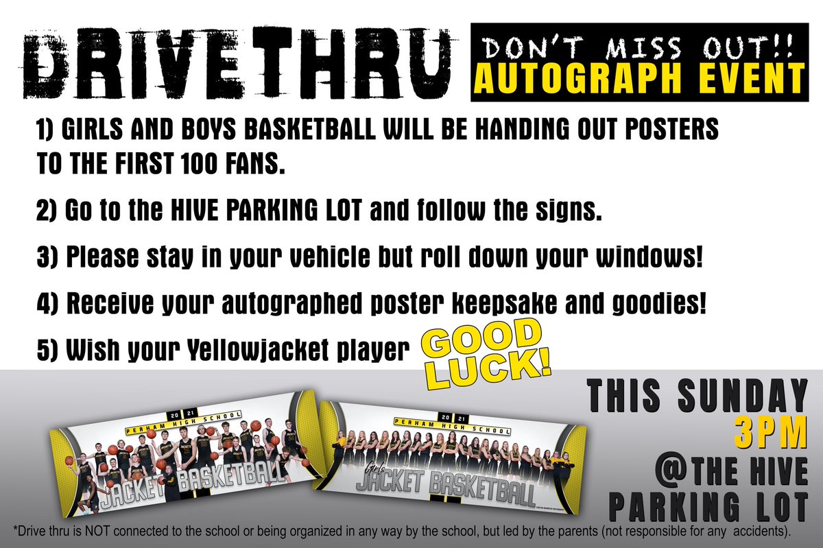 thruhim's tweet photo. Today at 3pm!  Our boys and girls Basketball teams need to see your little’s faces and support! They miss you! Come to our safe autograph poster event!  #drivethru #annualautographposter #collectable #candyincluded #missthefans #perhambb #parentled https://t.co/9siTR5e4mL