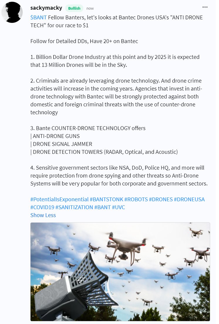 SackyMacky's tweet photo. $BANT Here is my DD on Bantec Drone USA's "COUNTER DRONE TECHNOLOGY" and why is it incredibly important for our race to $3
#PotentialIsExponential #BANTSTONK #ROBOTS #DRONES #DRONEUSA #COVID19 #SANITIZATION #BANT #UVC
@bantecinc @DroneUSA $UAVS https://t.co/ckklx40G0P