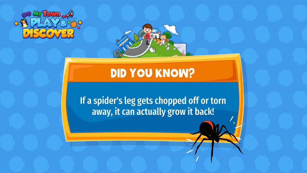 MyTownGames's tweet photo. Spiders can regrow any one of their legs. To do this, they have to shed the skin of their hard outer shell. This process is also known as molting.
.
.
.
See more interesting trivia 💡 when you play My Town: Play &amp; Discover!

#didyouknow #mytowgames #playanddiscover https://t.co/DmB1HKnD4e