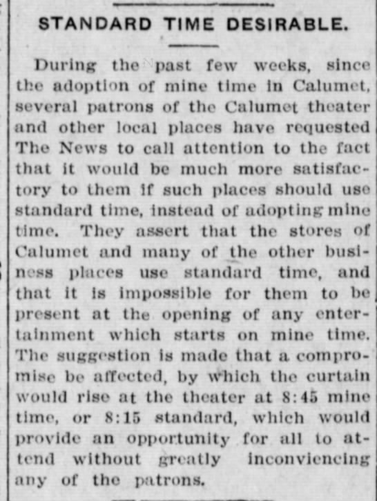 KeweenawNPS's tweet photo. Yet in 1909 C&H implemented "mine time" a half hour difference between C&H properties and their surroundings! #MineTime #DaylightSavings #CalumetTime #WhatTimeIsItAnyway https://t.co/tLAmaeDUBy