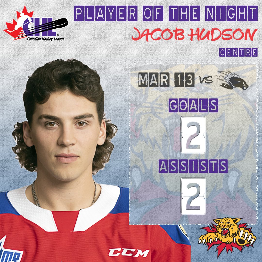 #CHL Player of the Night | <a href="/monctonwildcats/">Moncton Wildcats</a> captain Jacob Hudson dazzled with a four-point performance Saturday versus Saint John

HIGHLIGHTS 🎥 bit.ly/3bN8Jlr