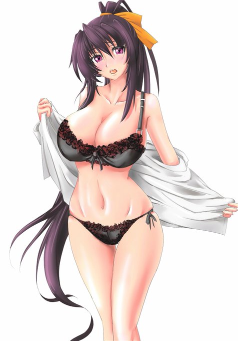 下着姿の姫島朱乃さん。お姉さんにはぜひ黒とか赤の下着を着けてもらいたい。 