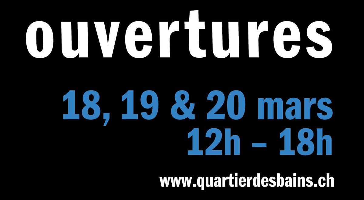 💥Ouvertures 18, 19 &amp; 20 mars, 12h-18h!💥
Les membres du #quartierdesbains accueillent le public avec des horaires communs dans le respect des normes sanitaires en vigueur. Programme des expositions à découvrir ➡︎ tinyurl.com/pehyt6sr