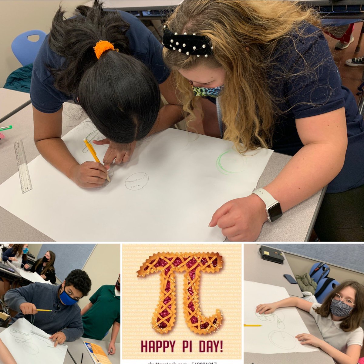 EMSZampini's tweet photo. Happy Pi Day 03.14!!! We celebrated a little early at SOI &amp; discovered the value of pi. We drew circles and measured the diameters and circumferences. We gained appreciation the historical mathematicians who gave us the irrational value. #Soi6  #WESchools https://t.co/5zUoenV8Ng
