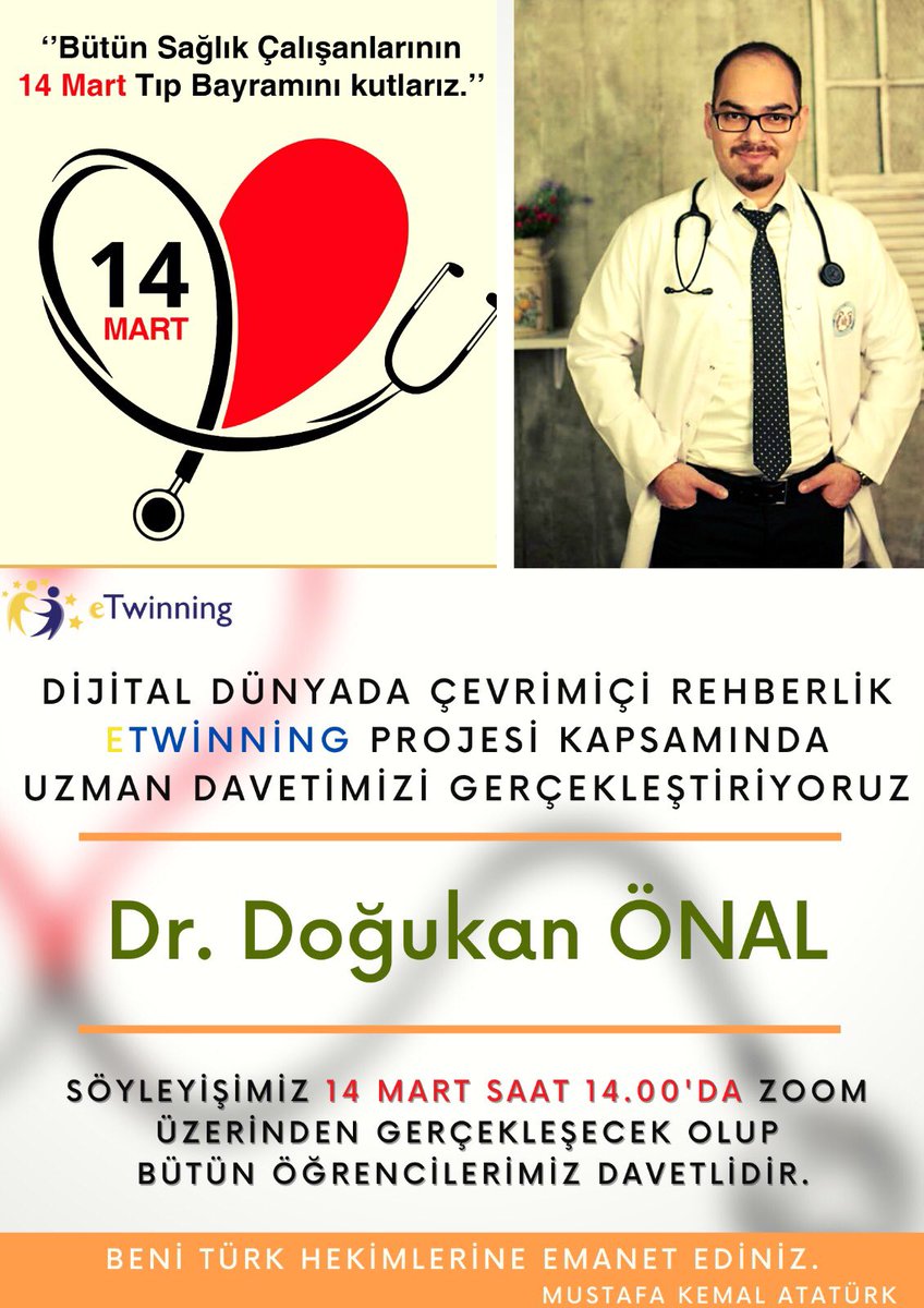 DrDogukanonal's tweet photo. Bugün 14 Mart Tıp Bayramı dolayısıyla gençlerle buluşma ve mesleğimizi tanıtma imkanı buldum 😊 Bizi bu platformda buluşturan kıymetli arkadaşım ve öğretmenimiz @fatmagulgezer’e çok teşekkür eder bu vesile ile tüm meslektaşlarımın Tıp Bayramını kutlarım 👨🏻‍⚕️👩🏻‍⚕️💐 https://t.co/7QaCYGheae