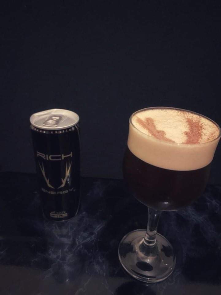 #FearTheDeer

50ml Fresh Espresso
40ml Voodoo Brew Black Magic Gin
15ml Gomme Syrup 
35ml Rich Energy 

Add all ingredients into a tin and dry shake then add ice and wet shake. Fine strain into a chilled coupe and power up on the darkside
