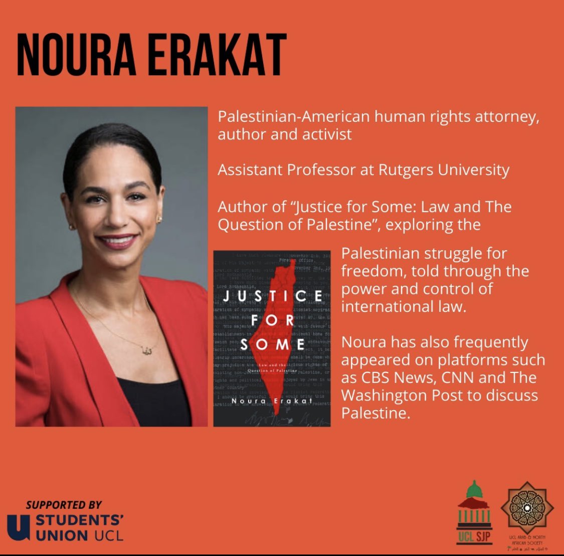 uclarabnasoc's tweet photo. 🚨 Salam everyone!🚨 

We are excited to announce that on Friday 19th @ 6pm we will be hosting Noura Erakat for our next speaker event, in collaboration with UCL SJP! 🇵🇸🤩

Sign up now! 

https://t.co/5V8A6c1oqV https://t.co/1dT9EjqIRH