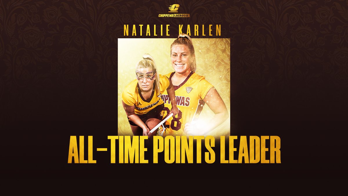 CMU_Lacrosse's tweet photo. 🚨 RECORD BREAKER 🚨

Congratulations to senior Natalie Karlen on becoming Central Michigan's career leader in points with 1⃣8⃣5⃣‼️ 👑🏆💪

#FireUpChips 🔥⬆️🥍 https://t.co/iyQdFusMMg
