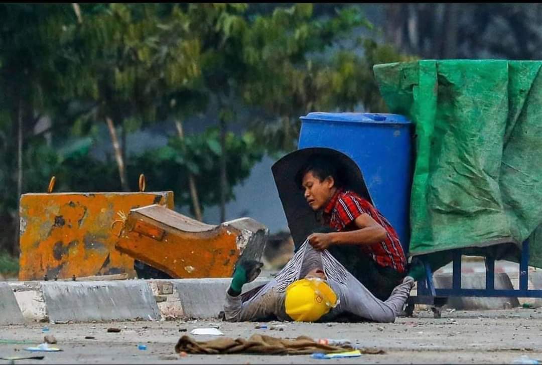 The picture says it all. We have neither weapon nor the proper defense but they keep killing us. All we have is each other.
#WhatsHappeningInMyanmar
#Mar14Coup