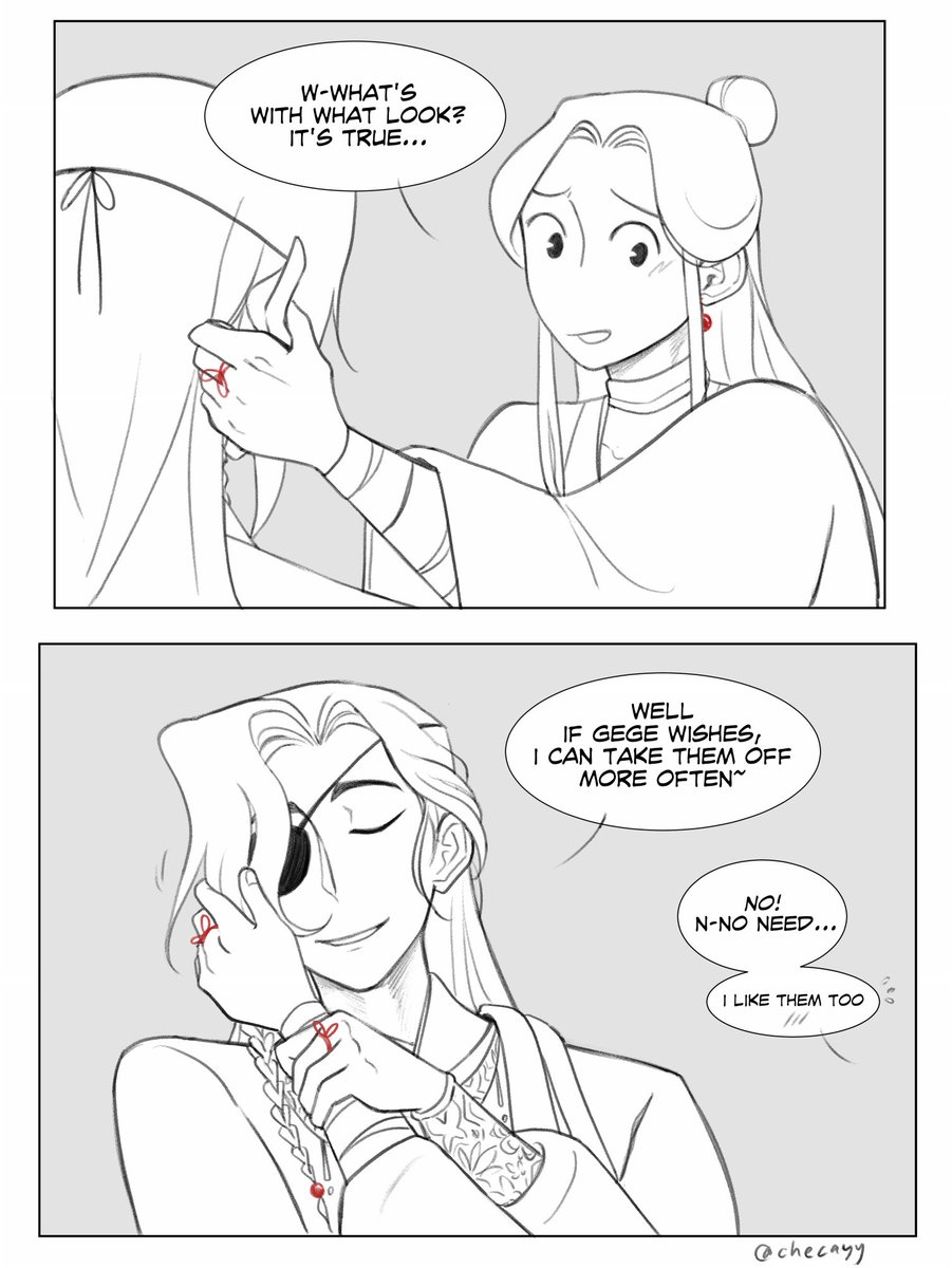 i didnt realize it was white day today! here's xie lian marveling at the rare site of hua cheng's ear lobes #tgcf #hualian #天官赐福 
