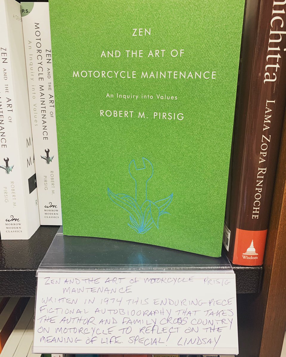 BNGallatin's tweet photo. Staff rec Sunday! Zen and the Art of Motorcycle Maintenance by Robert M Pirsig

#bn234 #bn #barnesandnoble #zenandtheartofmotorcyclemaintenance https://t.co/OjBsRdU3PE