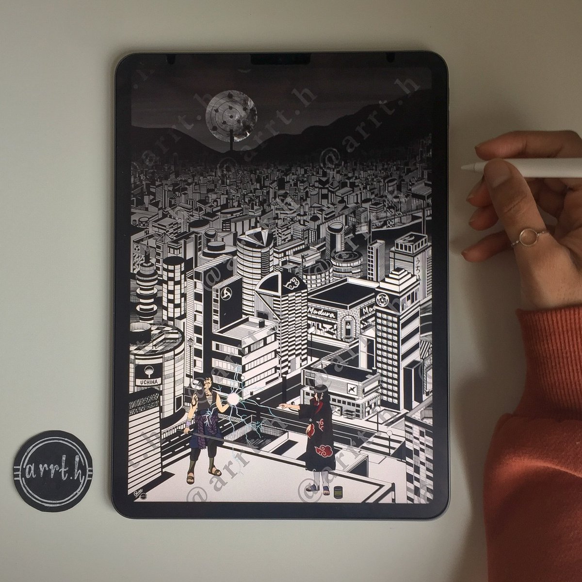 limmaa12's tweet photo. ‘Uchiha City: Sasuke vs Itachi’ Art piece 
Put my digital idea on canvas https://t.co/S8NkDjMkLI