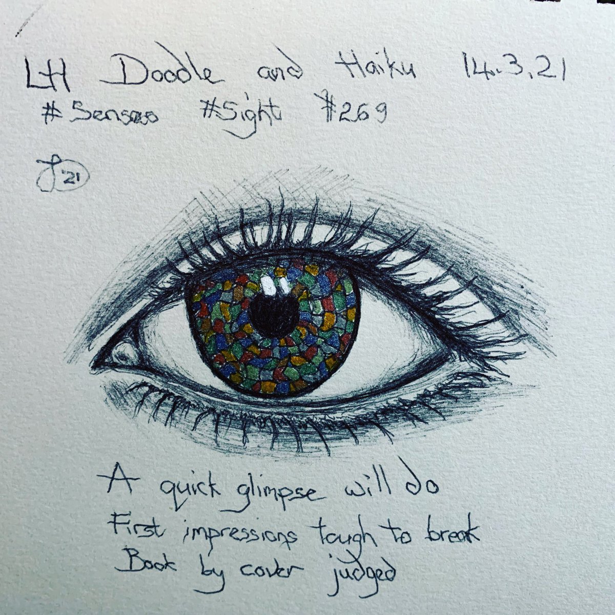 neonblaze72's tweet photo. #lefthand #dailydoodle #haiku #sight #senses #illustration #birosketch #metallicpens #eyesketch #ambidexterityrulesok #creativelifehappylife #creativelockdown #artformindfulness #neverjudgeabookbyitscover #poetry #polymath #multidisciplinaryartist #thegreatbigartexhibition2021 https://t.co/cYEU3xdjiP