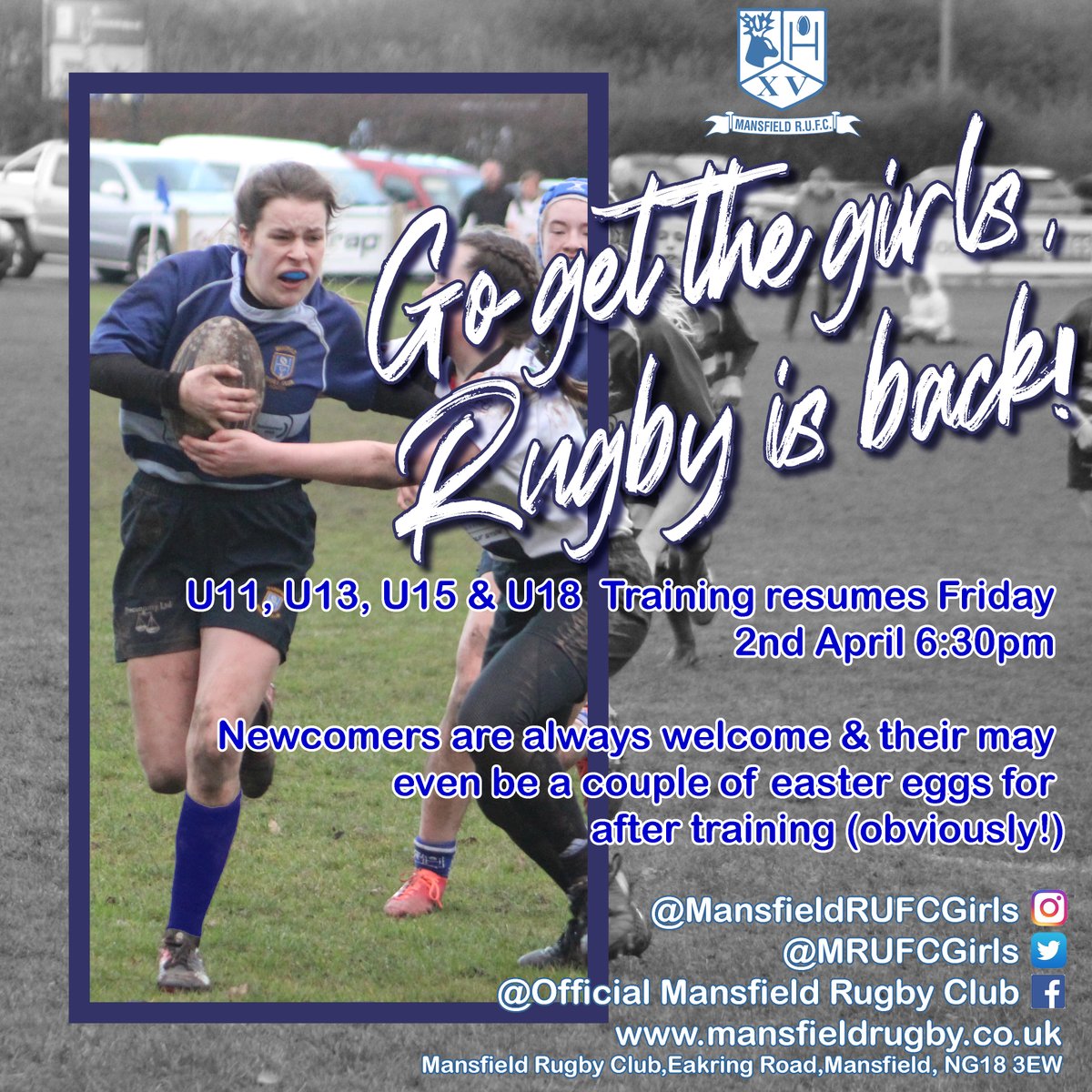 We're back and looking forward to welcoming all of our players and hopefully one or two new ones 🙂
#ThisGirlCan #SheRucks #TryAndStopUs #GirlsRugby #RugbyFamily #HappinessIsEggShaped #DHLRugbyMoment #GirlPower #RugbyForLife #AgeGradeRugby #Persil #DirtIsGood #GetOutdoors