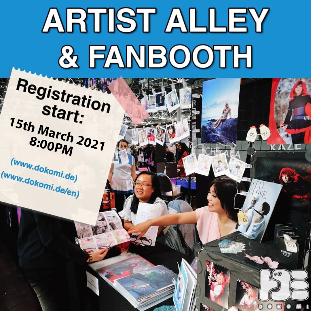 +++ ARTIST ALLEY &amp; FANBOOTH REGISTRATION DOKOMI 2021 +++

The huge Artist Alley at DoKomi is one of the most popular parts of the convention every year! We can't wait to wander through all the beautiful artist &amp; fanbooths with you again!✨
