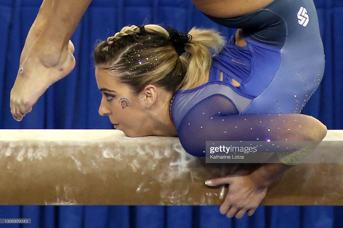 MercedezGymnast's tweet photo. What are the chances? One year later, Back in Pauley. Got my Senior Night. A dream come true ✨ thank you all for the love and support. Means the world to me 💙💛 @SanJoseStateGYM @uclagymnastics https://t.co/p8cu83xlUY