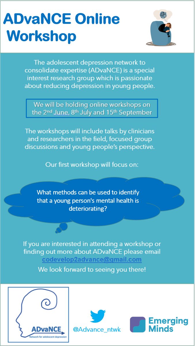 Here is some information about our first workshop event on the 2nd June! 
Please register for the event at eventbrite.co.uk/e/advance-onli… 
We look forward to seeing you there! #advancetreatments
