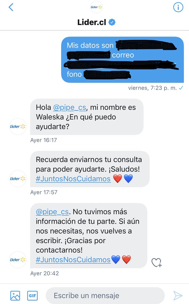 pipe_cs's tweet image. De verdad que son un chiste @lidercl, hago un reclamo por este mismo medio y me dicen que les envié mis datos por DM y me vuelven a preguntar que me paso!! Un chiste parece que no saben leer!! Asco su servicio al consumidor!!