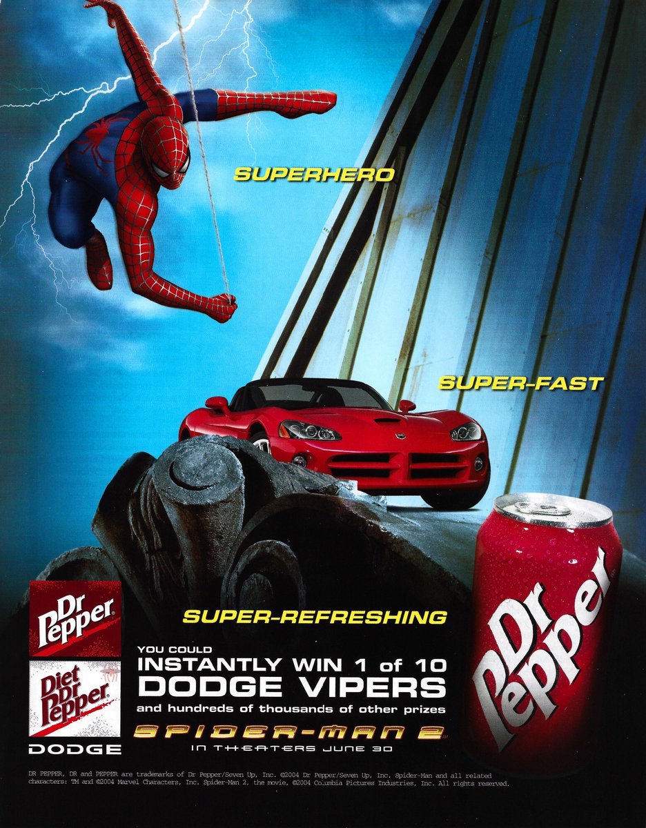 RT @EARTH_96283: Spider-Man 2 (2004)
Dr. Pepper advert for a Dodge Viper promotion https://t.co/ReWAi3zvs9
