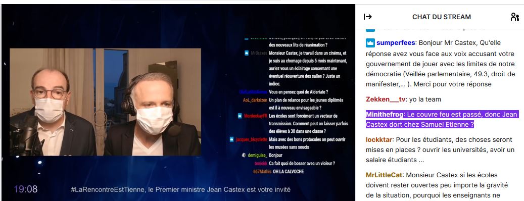 Bonne question dans le chat twitch de Castex...