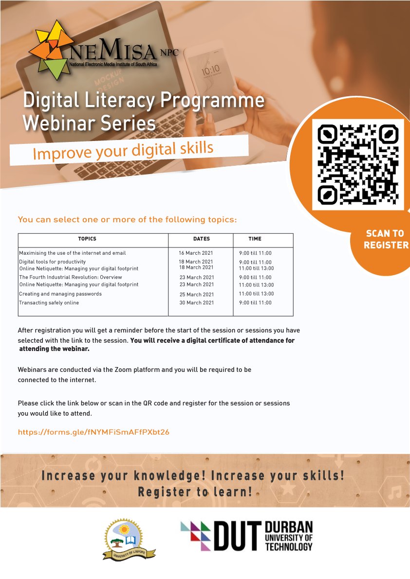 Digital Literacy Webinars - Improve your digital skills. Register here : forms.gle/fNYMFiSmAFfPXb…