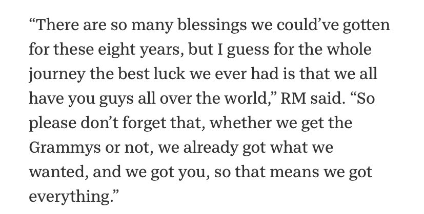 haruharu_w_bts's tweet photo. “so please don’t forget that, whether we get the grammys or not, we already got what we wanted, and we got you, so that means we got everything.” https://t.co/gbxX8N3qtp