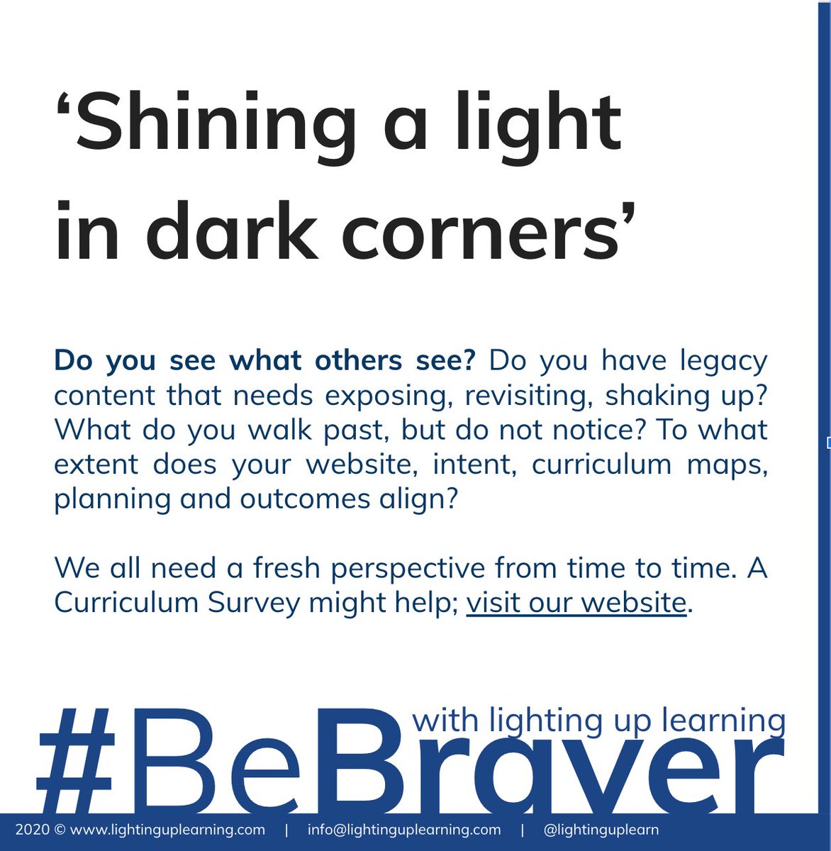 lightinguplearn's tweet photo. Do you see what others see? We all need a fresh perspective from time to time. #BeBraver with Lighting up Learning.
*
*
#lightinguplearning
#alwayslearning
#curriculum
#learning
#leadership
#subjectleaders
#ukedchat
#education
#inspiringschools https://t.co/1VaVNSH5c3
