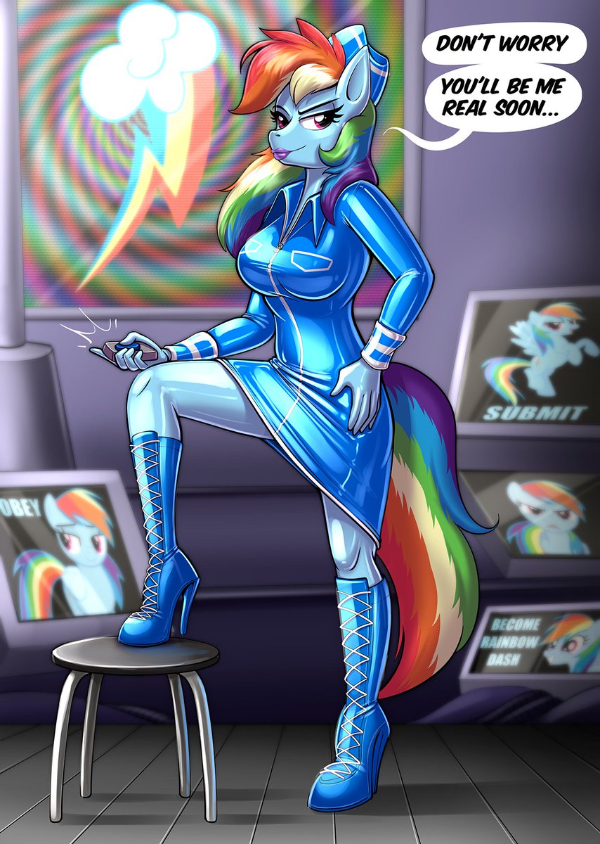 Redflare500's tweet photo. Commission for @ShinyBassCanon of their OC permanently turned into a dominant rubber Rainbow Dash, Commander of the Rubberbolts! 

Once you go in the ponification room, you don't come out until you're fully an obedient Rainbow Dash clone, subordinate to the Commander~ https://t.co/qOJZlDZNrK