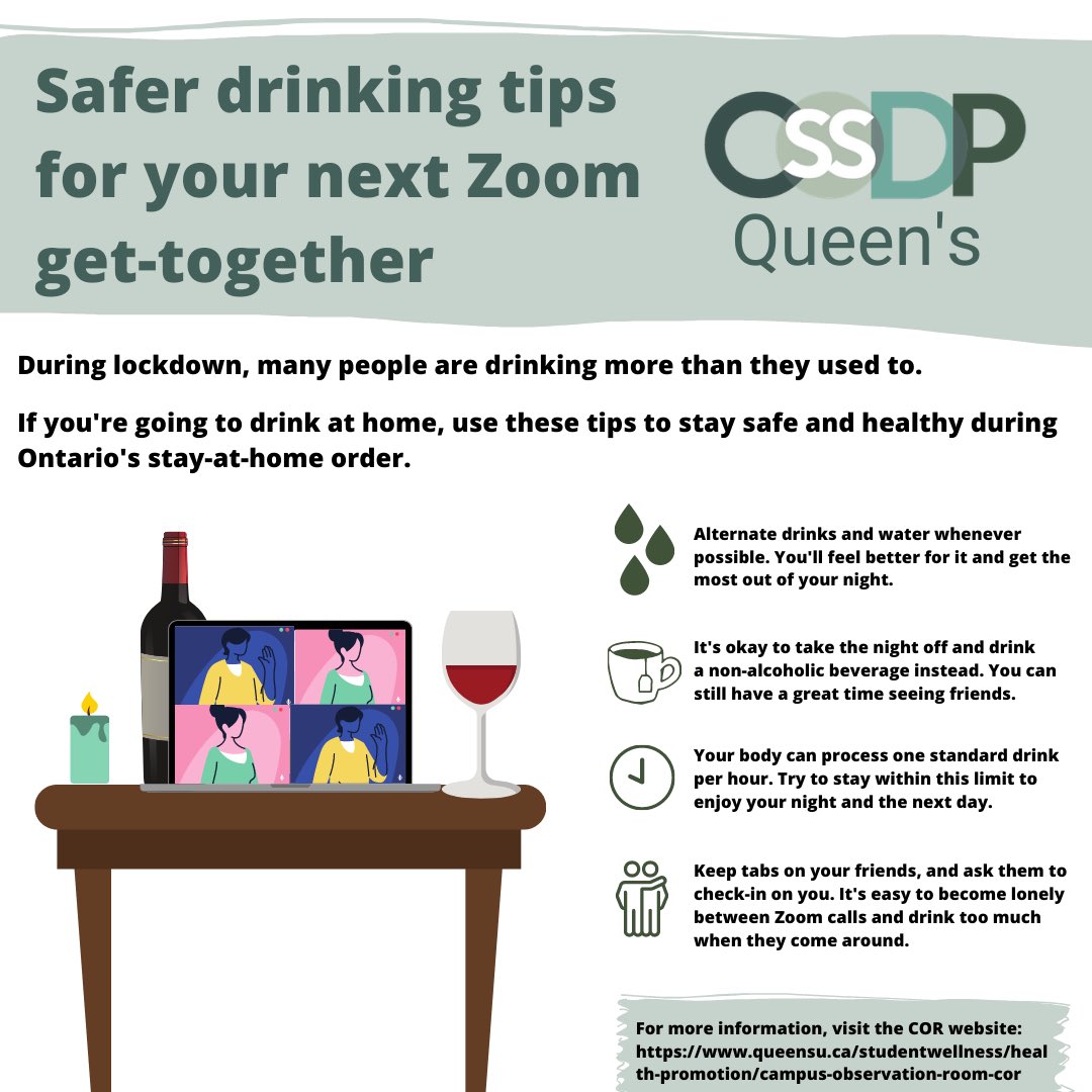 CSSDPqueens's tweet image. If you’re planning on using alcohol this St. Patrick’s day, stay safe by limiting your social contacts and practicing harm reduction from home.

@QueensUBeWell @QCampusWellness