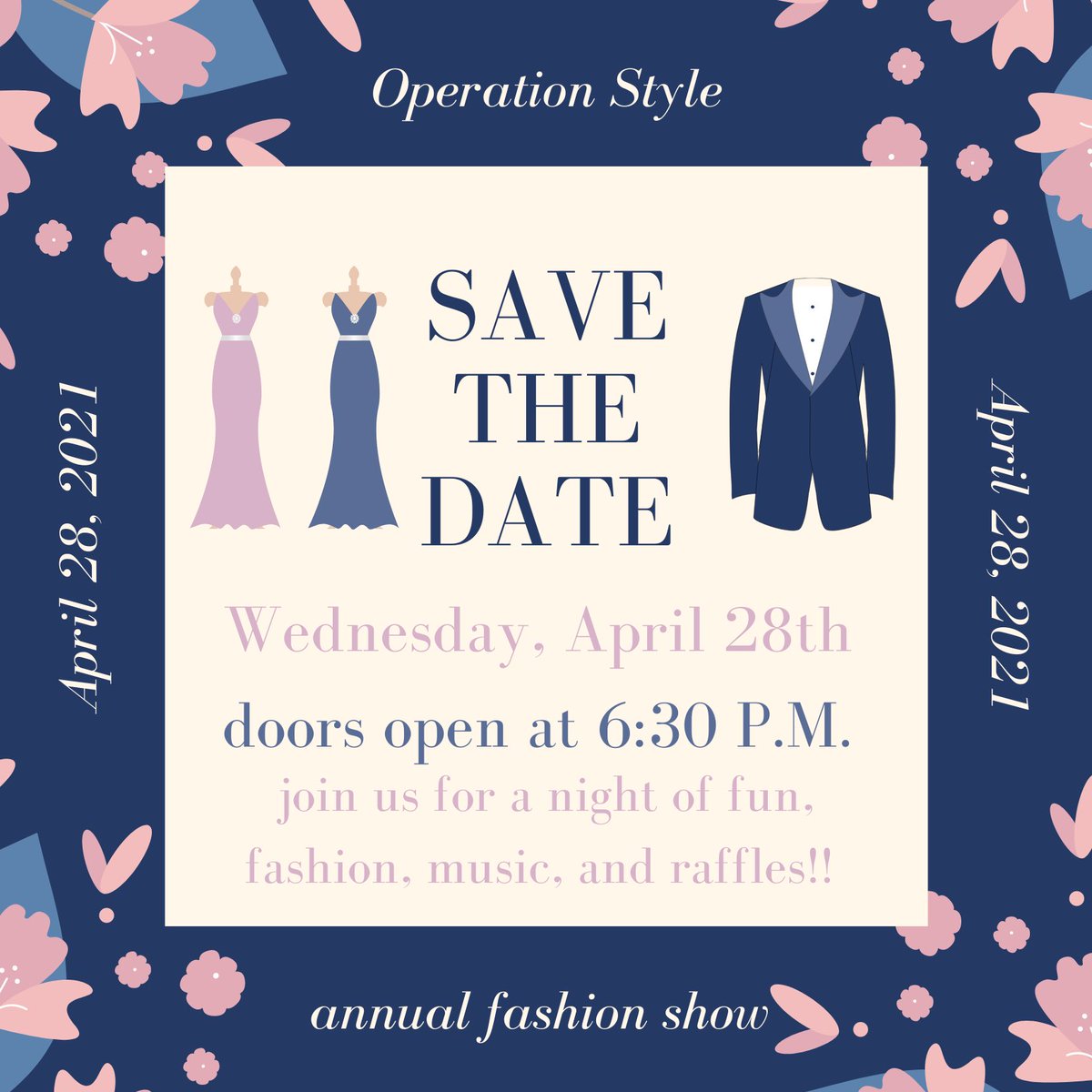 SAVE THE DATE: the annual Operation Style fashion show will be held on Wednday, April 28th on stadium field. The doors will open at 6:30 and it will be a great night full of fashion, music, raffles, and fun, all for a great cause!!🤍👗🌐