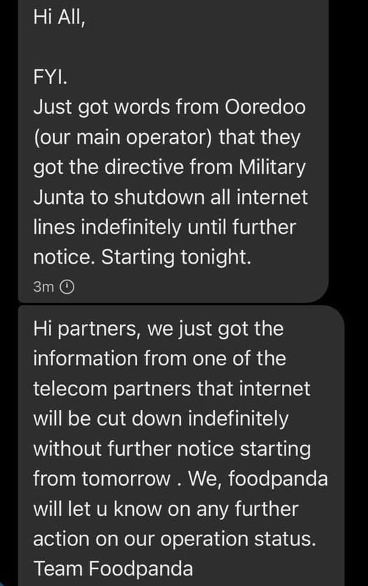 maykomontun's tweet photo. Internet will be cut off in Myanmar until further notice, starting from tonight.
15th March, 1 am.
One again Myanmar has gone dark. 
@freya_cole
@UN_HRC
@YourAnonCentral
@MayWongCNA
@TostevinM
#WhatsHappeningInMyanmar https://t.co/3R5PFbT5qQ