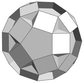 Need B&W graphics for my polyhedra book so it's not so expensive on Amazon. Brightly colored polyhedra grayscaled look dark, so I've decided to make my own uniform polyhedra, like this small rhombidodecahedron. Using data from this great site: dmccooey.com/polyhedra/.