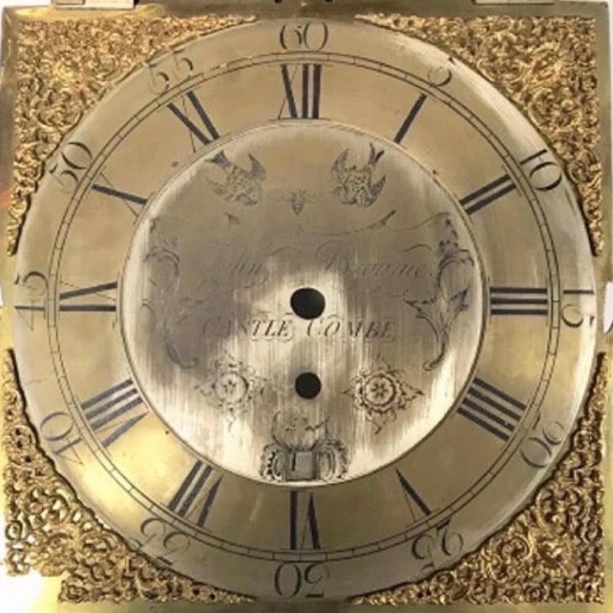 clockrepairuk's tweet photo. 18thc 30 hour brass and silvered dial restored here at antique clock repairs &amp; restoration uk at our Gloucestershire workshop. Very worn but came up very well and client was delighted with the result https://t.co/CrMFGZwKp4