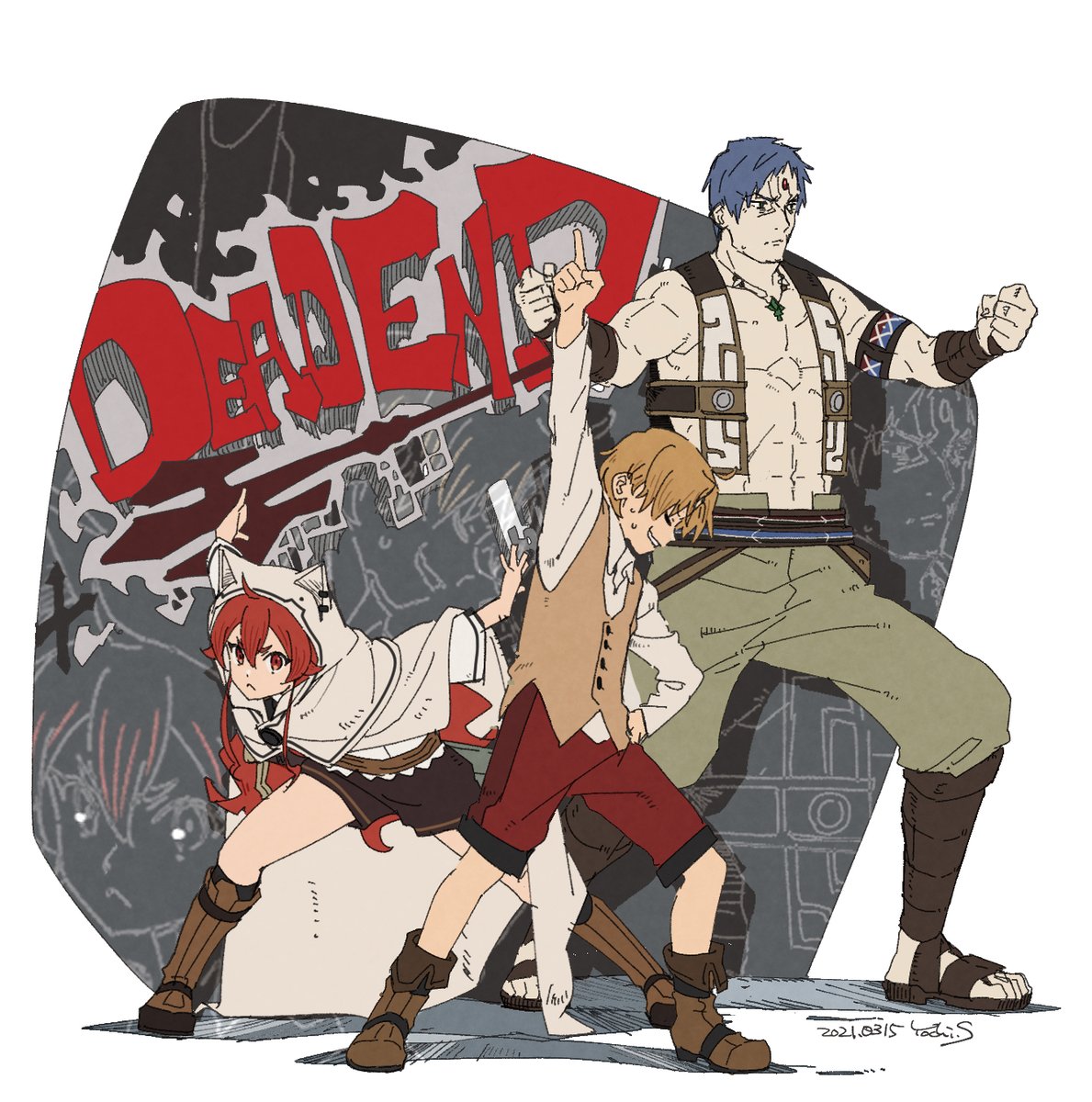 animetrends's tweet photo. Ilustraciones especiales para conmemorar la emisión del décimo episodio del anime "Mushoku Tensei: Jobless Reincarnation". La primera imagen es cortesía de Yoshiko Saito, diseñadora de personajes. La segunda ilustración fue elaborada por Aineko, asistente de dirección. https://t.co/Dcd9uFSLI4