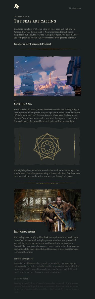 adambbecker's tweet photo. Sunday Side Project (vol. 5)

These have turned about to be more "aspirational" than frequent, but my players recently split the party pretty epically to tackle different goals in our campaign. As such, we'll bringing back good old recaps.

Example
https://t.co/zYDVL6XNA8

#DnD https://t.co/8AjOZk0G6k