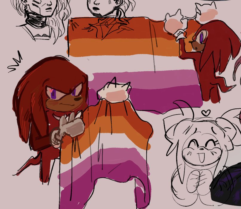 “anyway here's knuckles as a lesbian supporter” .