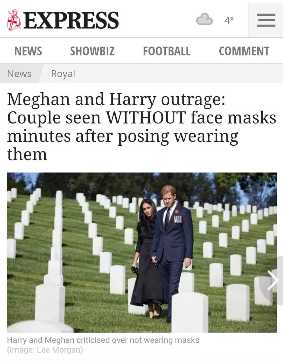 Exhibit 46:  #NoMaskTributeGateKate, Meghan and Harry all chose to show their respects for people who died tragic deaths. A very creditable thing to do, showing their empathy. None wore masks in these Corona times. But look at the Express headlines.